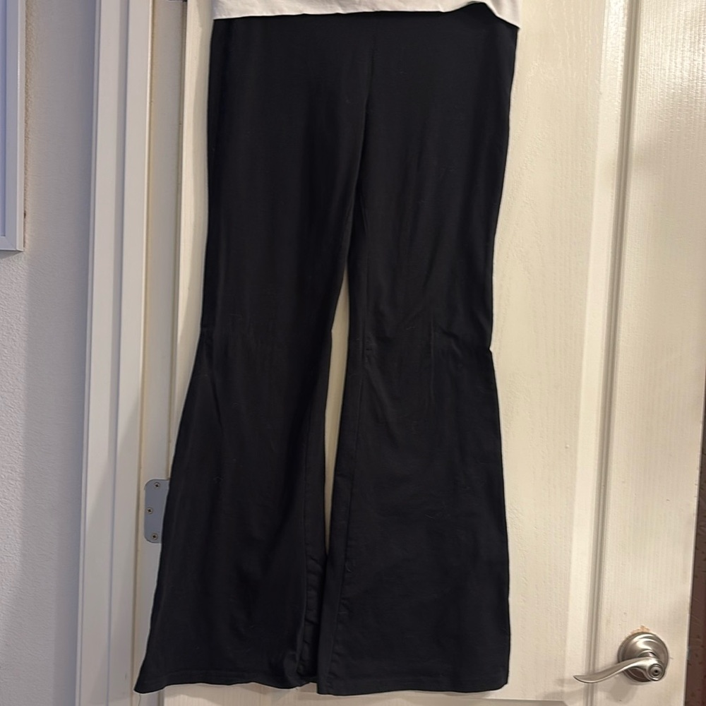 black flared leggings and matching top